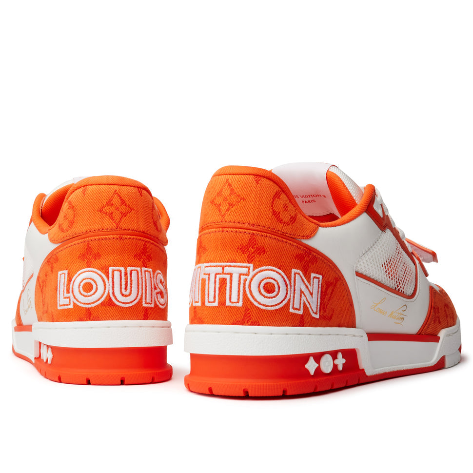 LOUIS VUITTON - SNEAKER Louis Vuitton Trainer Monogram Denim Orange – Leather and Monogram Denim Luxury Sneaker

