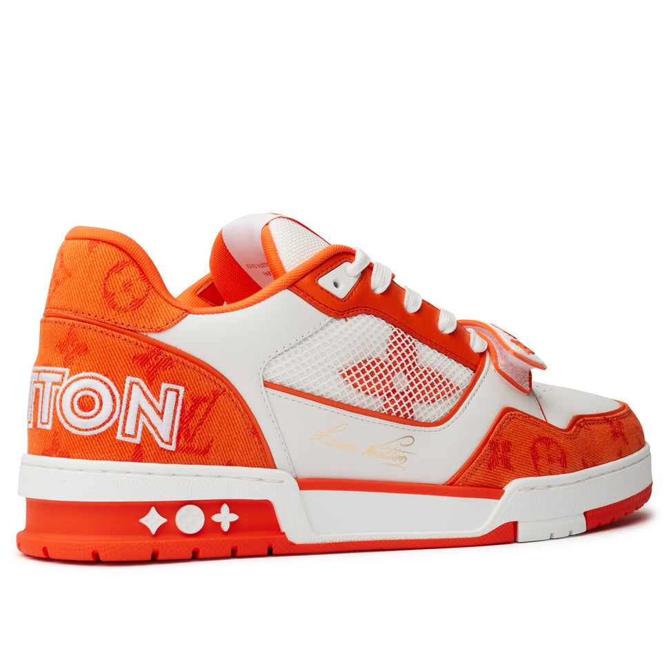 LOUIS VUITTON - SNEAKER Louis Vuitton Trainer Monogram Denim Orange – Leather and Monogram Denim Luxury Sneaker

